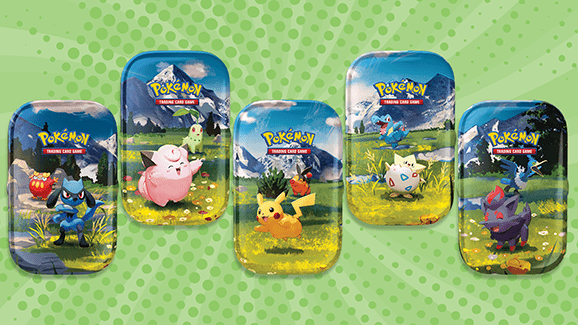 De art cards van deze Mega Evolution Ascended Heroes Mini Tins vormen samengelegd één groot panorama! Pokémon Mega Evolution Ascended Heroes Mini Tin